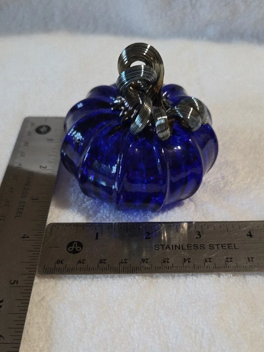 Luke Adams Glassblowing Studio Hand Blown Glass Pumpkin Cobalt Blue NWOT
